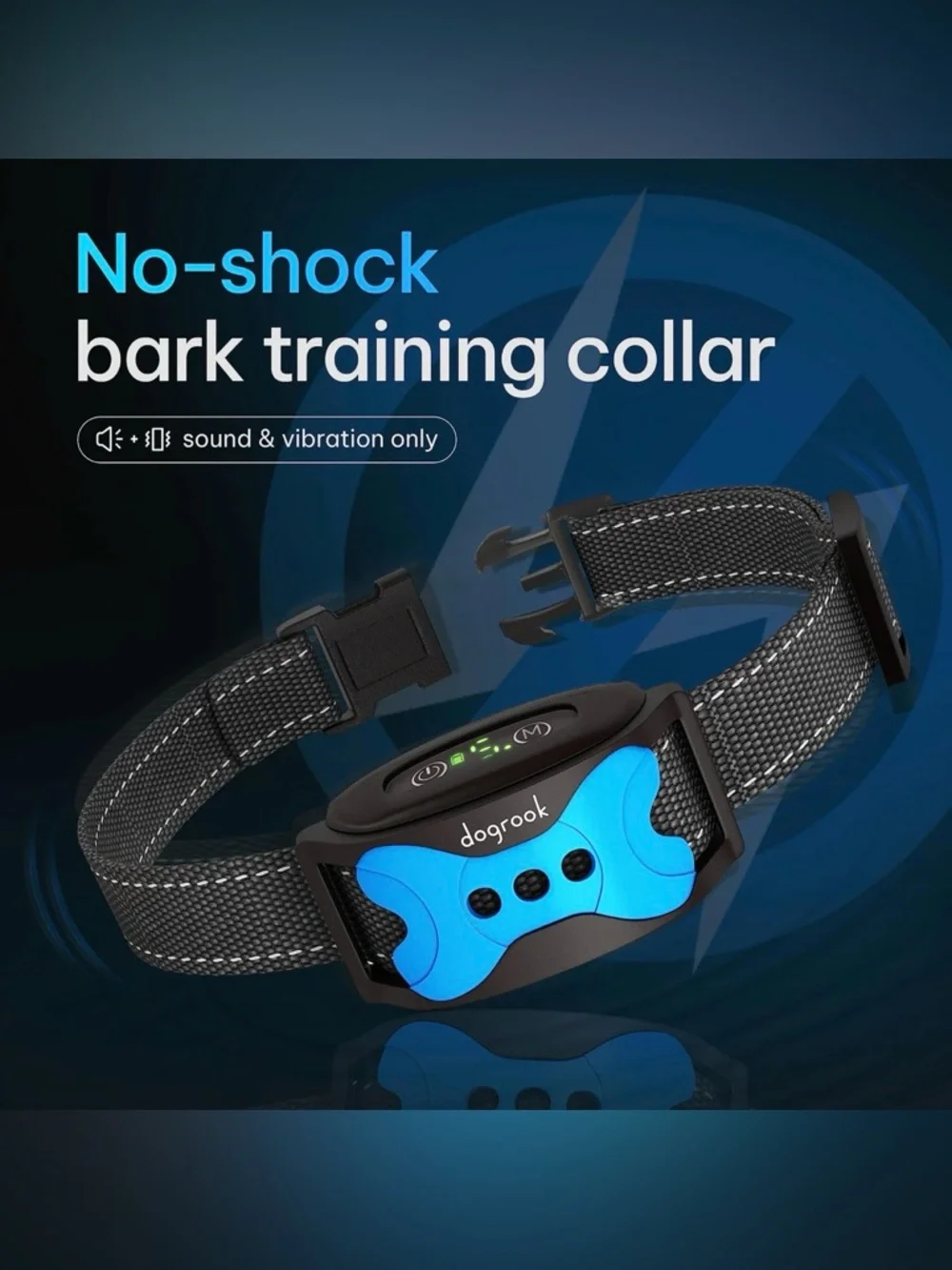 DogRook Remote Training Collar with Blue Anti-Bark Module and Black Strap